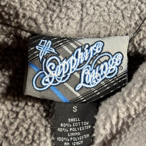 VTG Sapphire Lounge Y2K Tribal White Full Zip Hoodie Mens S Sherpa Skate Skull - Picture 5 of 10